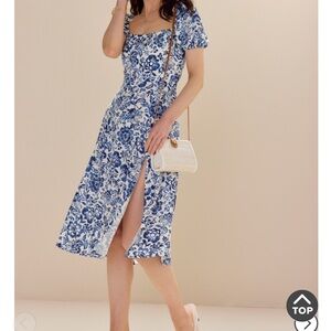 Never worn Small Tabitha Puff Sleeve Blue Floral Midi Dress